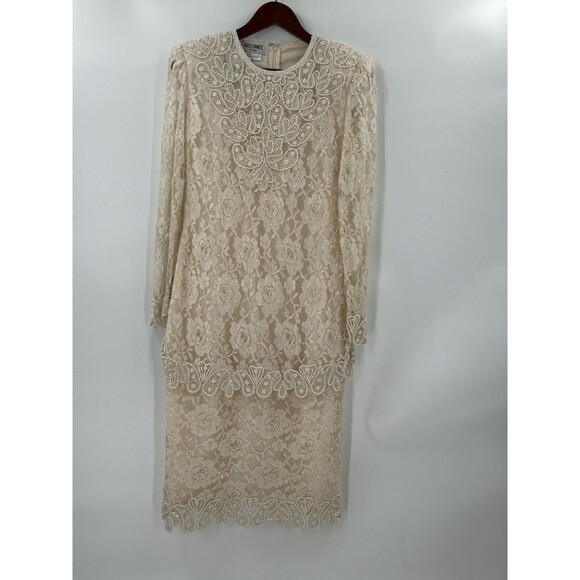 VINTAGE BRILLIANTE by J.A. Silk Beaded  Dress EMBELLISHED PEARL SEQUIN SZ SMALL - Picture 7 of 11